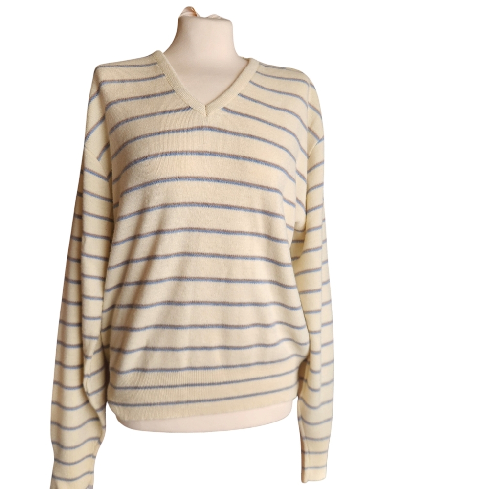 Vintage Womens Xlarge Striped Knit Sweater Light Academia Preppy Country Club